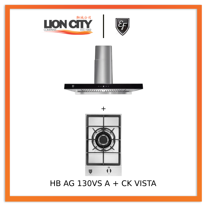 EF HB AG 130VS A 30cm Built in Stainless Steel Gas Hob + CK VISTA Cooker Hood 90CM