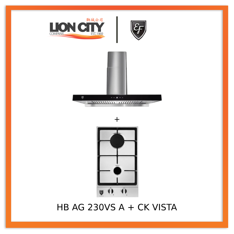 EF HB AG 230VS A 30cm Built in Stainless Steel Gas Hob + CK VISTA Cooker Hood 90CM