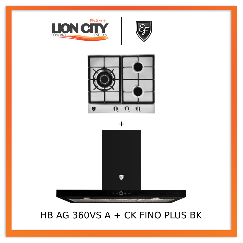 EF 90cm Chimney Hood CK FINO PLUS BK + EF HB AG 360VS A 58cm Built-in Hob