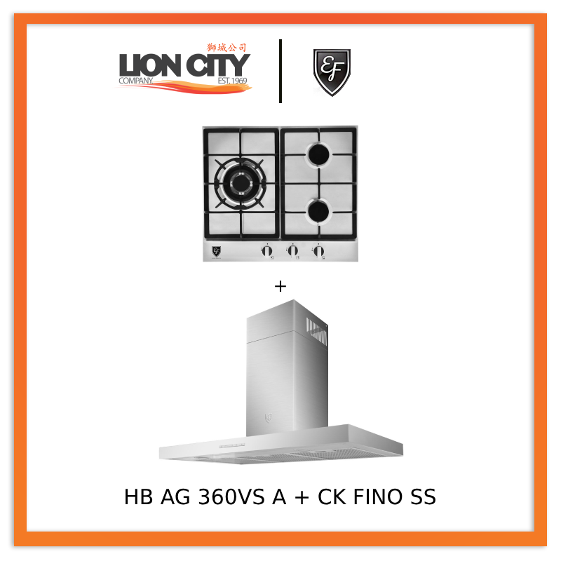 EF 90cm Chimney Hood CK-Fino SS + EF HB AG 360VS A 58cm Built-in Hob