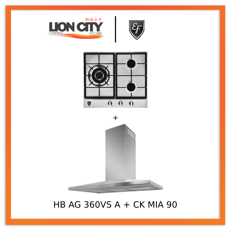 EF CK-Mia 90 90 cm Stainless Steel Chimney hood + EF HB AG 360VS A 58cm Built-in Hob