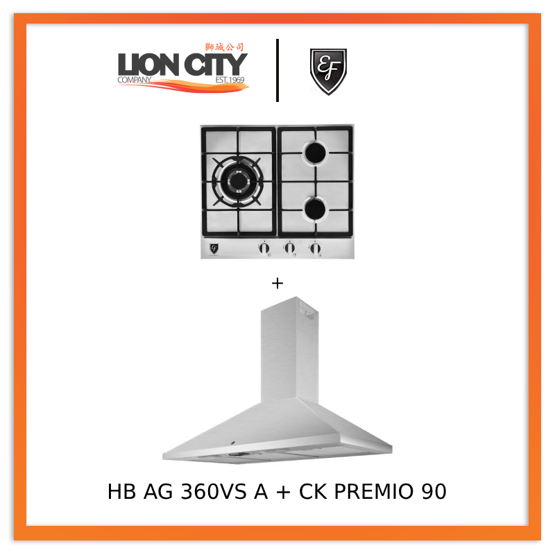 EF CK Premio 90 Chimney Hood + EF HB AG 360VS A 58cm Built-in Hob