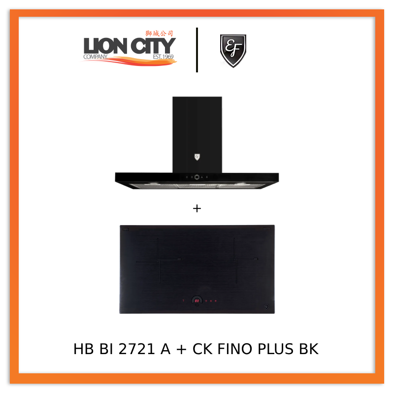 EF HB BI 2721 A Induction Hob 70CM + EF 90cm Chimney Hood CK FINO PLUS BK