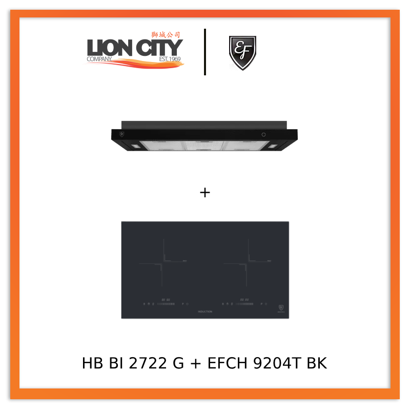 EF Induction Hob 70CM HB BI 2722 G + EFCH 9204T BK Cooker Hood 90CM