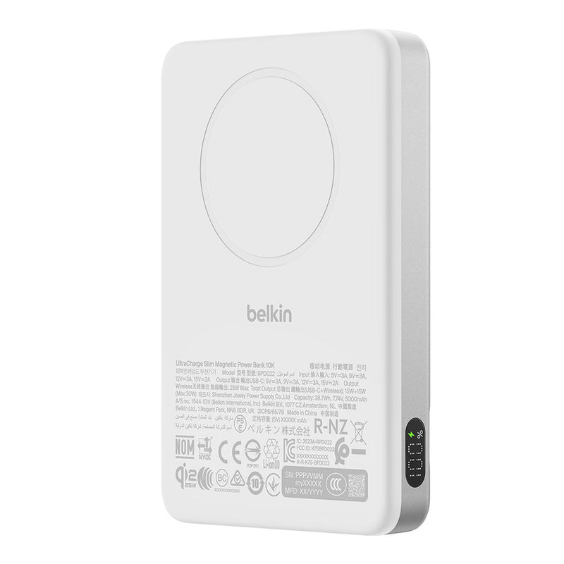 Belkin UltraCharge Slim Magnetic Power Bank 10K White