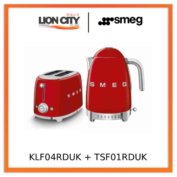 Smeg KLF04PKUK/PBUK/PGUK/RDUK Kettles 50's Style + TSF01PKUK/PBUK/PGUK/RDUK Toaster 50's Style