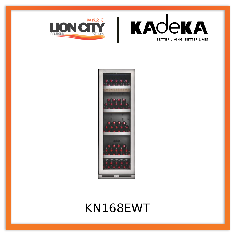 Kadeka KN168EWT 196 Bottles Wine Chiller Steel Series with 5 Wooden Shelves Glass Door