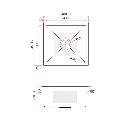 Rubine 3½” Basket Waste and Bottle-Trap Kitchen Sink KNX 810-48U GM