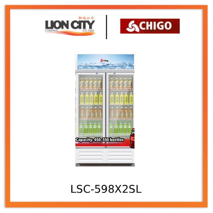 Chigo LSC-598X2SL Beverage Display Cabinet Refrigerator Volume 568 L Double Door White Colour - Lion City Company