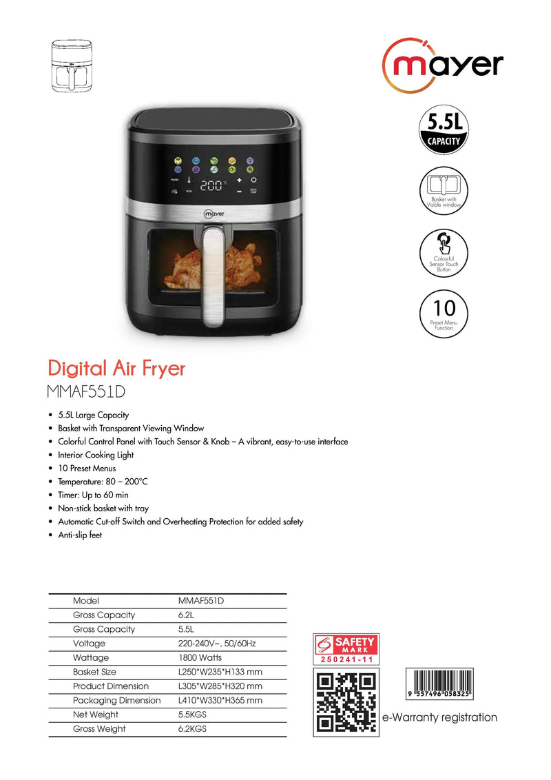 Mayer Digital Air Fryer 5.5L Rapid Hot Air Oven