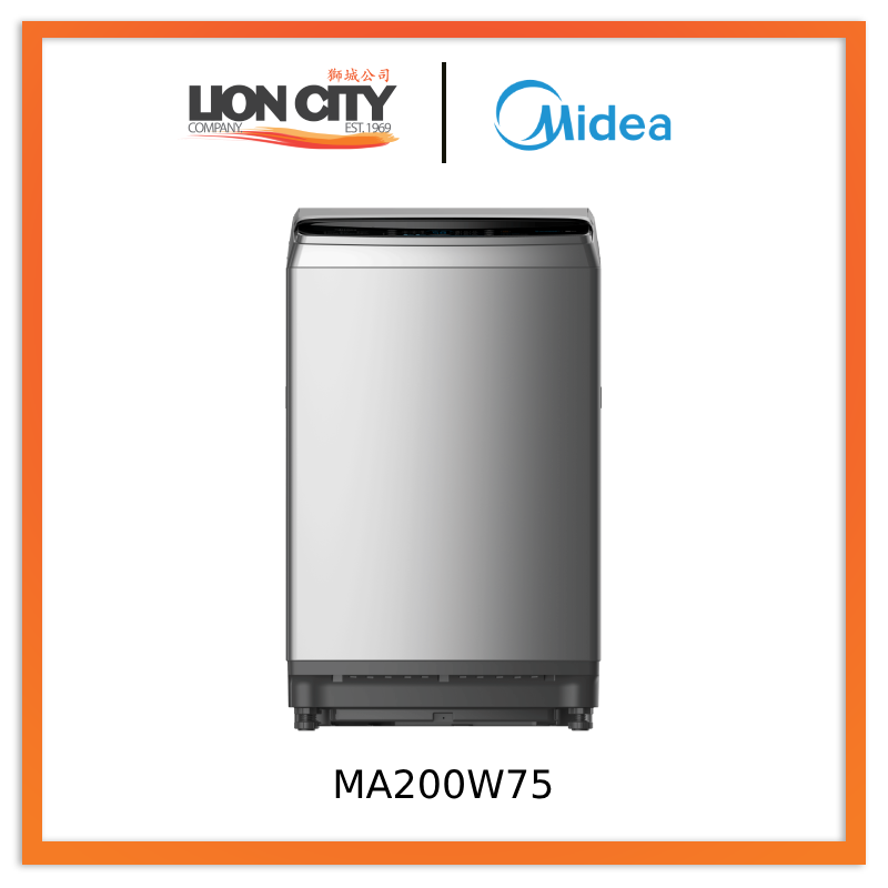 Midea MA200W75 Grey Top Load Washing Machine, 7.5kg, Water Efficiency 3 Ticks