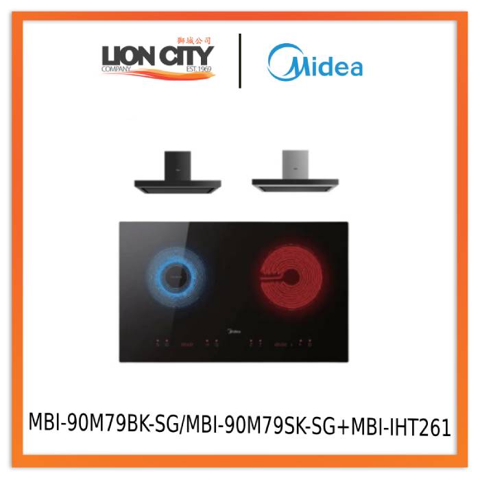 Midea MBI-90M79BK-SG / MBI-90M79SK-SG Chimney Hood+Midea MBI-IHT261-SG Ceramic Built-in Induction Hob