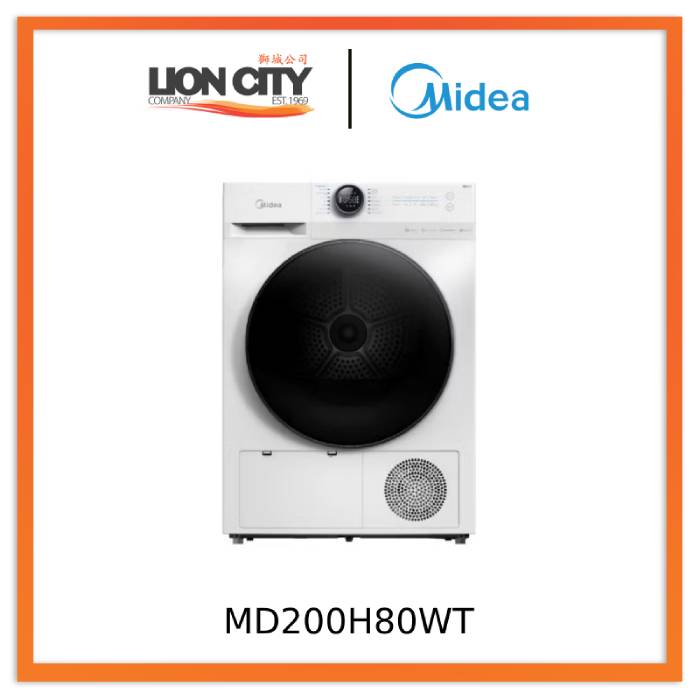 Midea MD200H80WT Black/White Heat Pump Dryer, 8kg, Energy Rating 5 Ticks