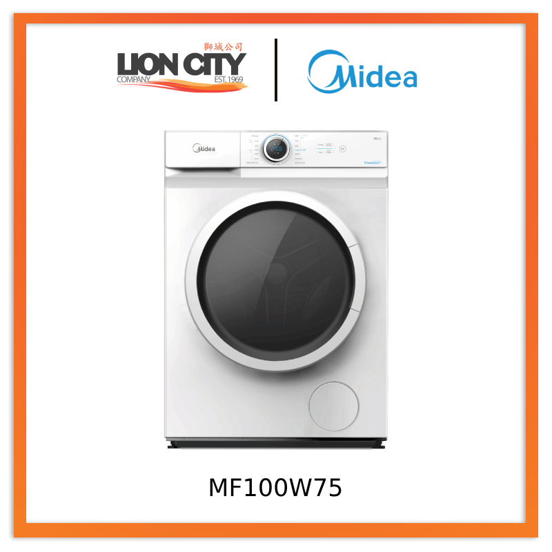 Midea MF100W75 White Front Load Washer, 7.5kg, Water Efficiency 3 Ticks