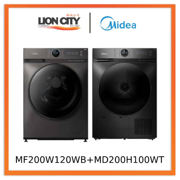 Midea Bundle With Free Stacking Kit MF200W120WB Front Load Washer (12kg) + MD200H100WT Heat Pump Dryer