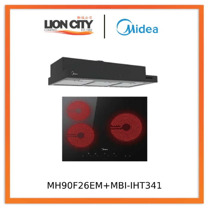 Midea Bulit-In Range MH90F26EM Hood Slim Under Cabinet Kitchen Hood + MBI-IHT341 Ceramic Induction Hob With 3 Zones