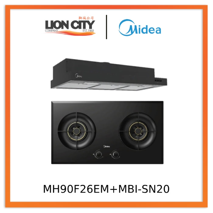 Midea Bulit-In Range MH90F26EM Hood Slim Under Cabinet Kitchen Hood + Midea MBI-SN20 2-burner Gas Hob