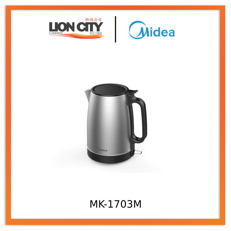 Midea 1.7L Fast Boiling Electric Kettle, Stainless Steel Grey, MK-1703M