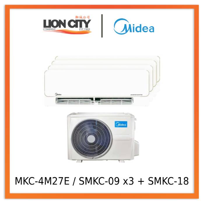 Midea MKC-4M27E / SMKC-09 x3 + SMKC-18 Opal Pro System 4 Aircon (9k X3 + 18k)