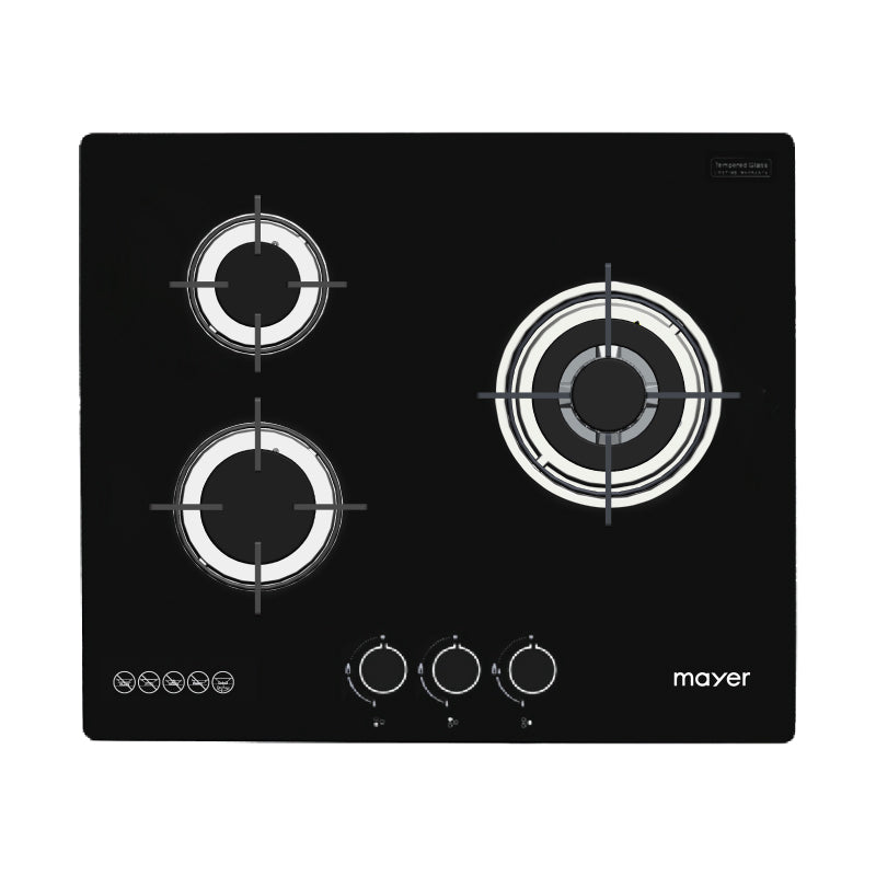 Mayer 60cm 3 Burner Glass Gas Hob MMGH633HI