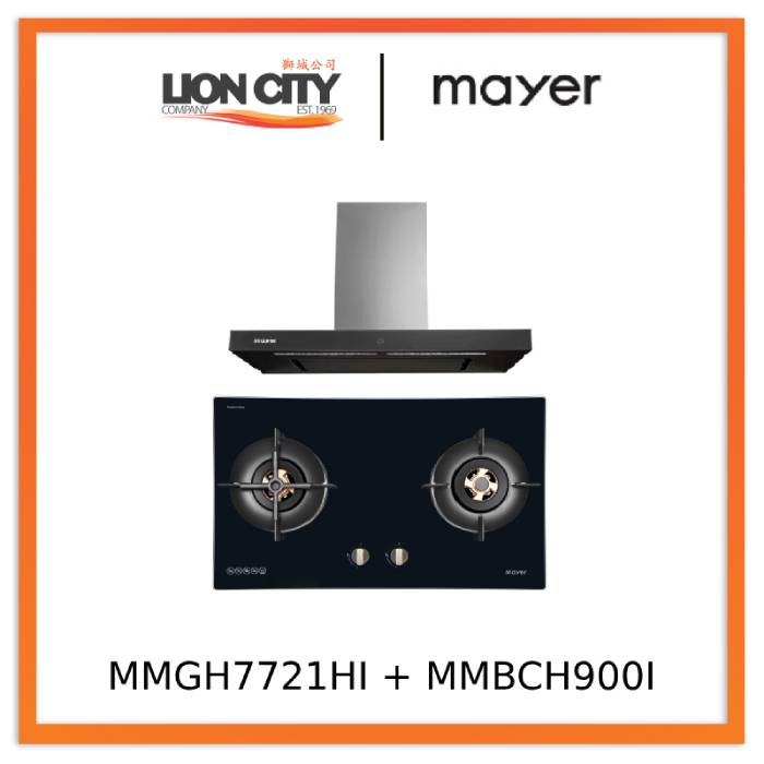 Mayer MMGH7721HI 76cm 2 Burner Glass Gas Hob + MMBCH900I Chimney Hood