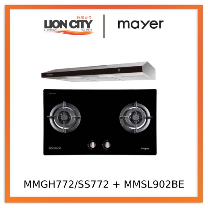 Mayer MMGH772/SS772 Built-In Gas Hob + MMSL902BE 90 Cm Slimline Hood