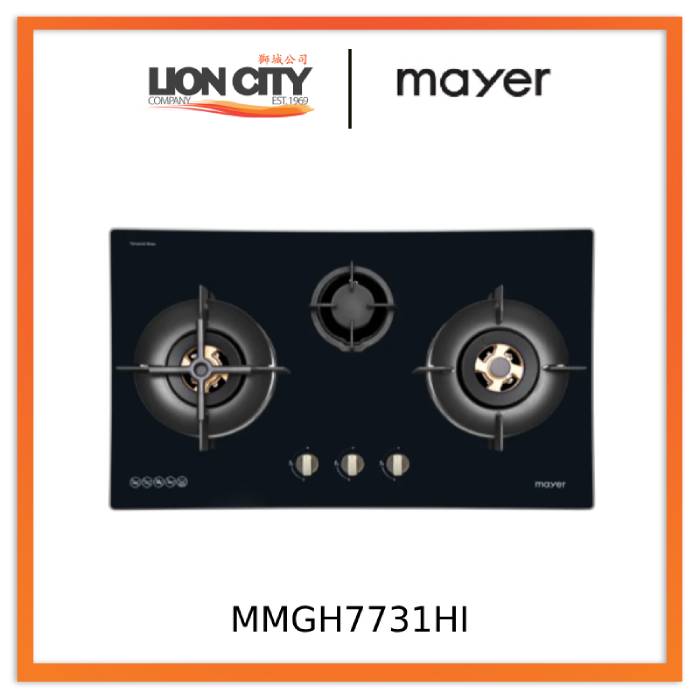 Mayer MMGH7731HI 76cm 3 Burner Glass Gas Hob