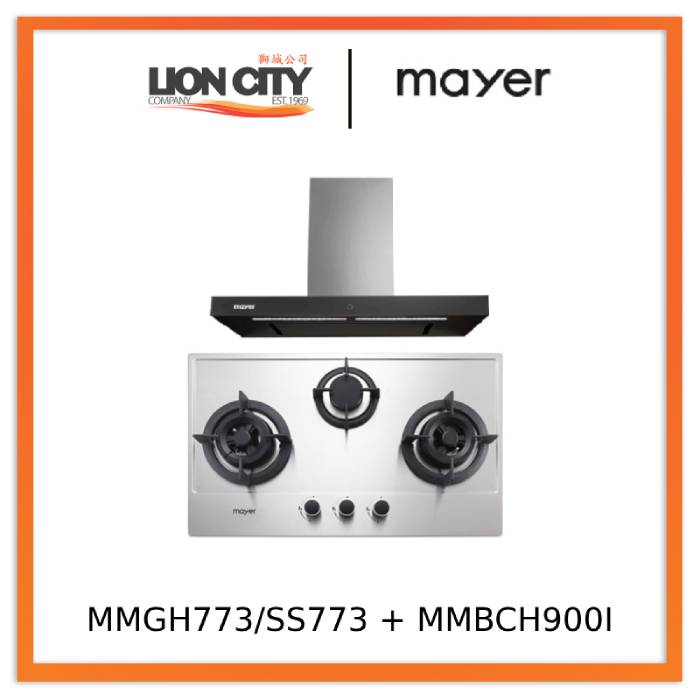 Mayer MMGH773/SS773 Built-In Gas Hob 3 Burners + MMBCH900I Chimney Hood