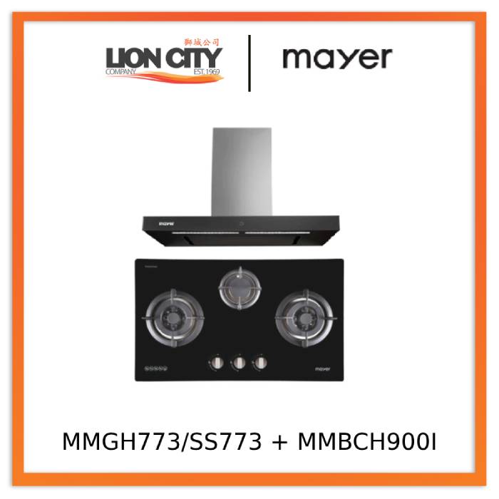 Mayer MMGH773/SS773 Built-In Gas Hob 3 Burners + MMBCH900I Chimney Hood