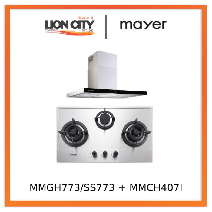 Mayer MMGH773/SS773 Built-In Gas Hob 3 Burners + MMCH407I 90cm Chimney Hood
