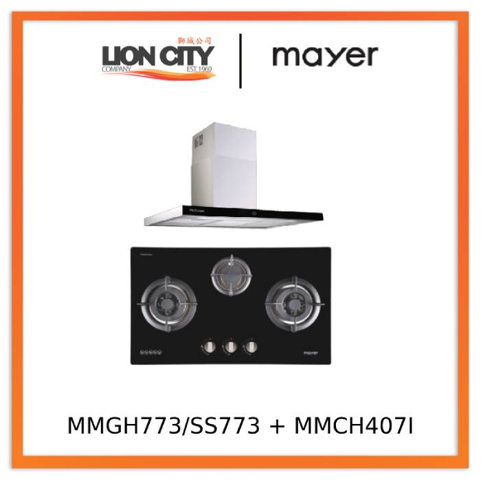 Mayer MMGH773/SS773 Built-In Gas Hob 3 Burners + MMCH407I 90cm Chimney Hood