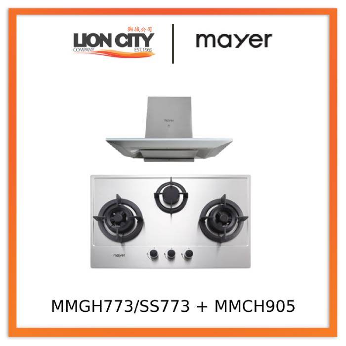 Mayer MMGH773/SS773 Built-In Gas Hob 3 Burners + MMCH905 90cm Chimney Hood