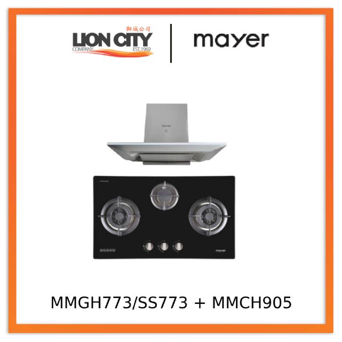 Mayer MMGH773/SS773 Built-In Gas Hob 3 Burners + MMCH905 90cm Chimney Hood