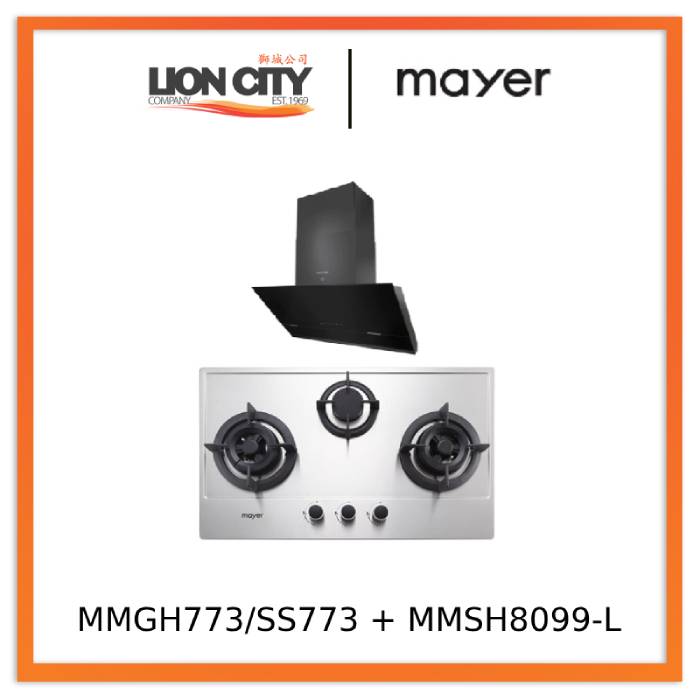 Mayer MMGH773/SS773 Built-In Gas Hob 3 Burners + MMSH8099-L Angled Chimney Hood