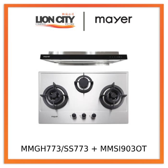 Mayer MMGH773/SS773 Built-In Gas Hob 3 Burners + MMSI903OT Cm Semi-integrated Hood With Oil Tray