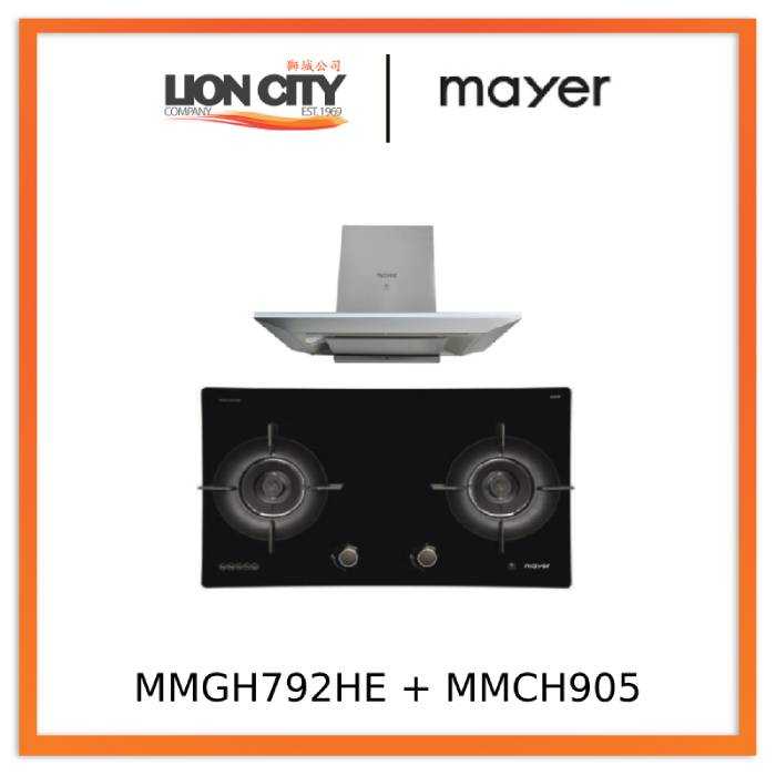 Mayer MMGH792HE 76cm 2 Burner Glass Gas Hob + MMCH905 90cm Chimney Hood