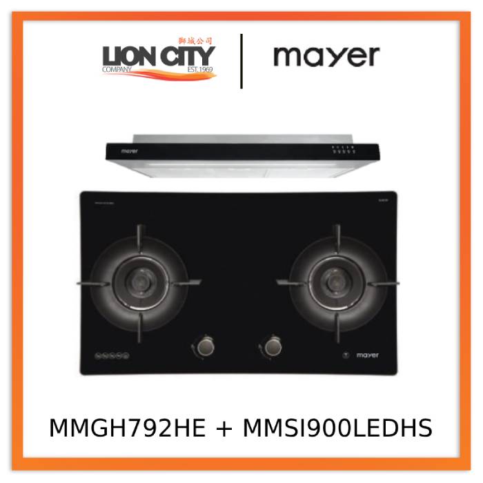 Mayer MMGH792HE 76cm 2 Burner Glass Gas Hob +  MMSI900LEDHS 90cm Semi-integrated Slimline Hood