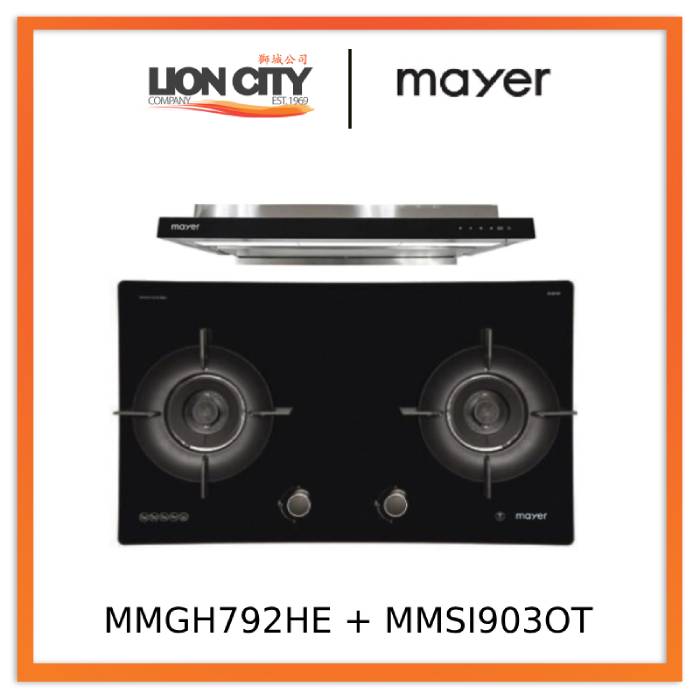 Mayer MMGH792HE 76cm 2 Burner Glass Gas Hob + MMSI903OT Cm Semi-integrated Hood With Oil Tray