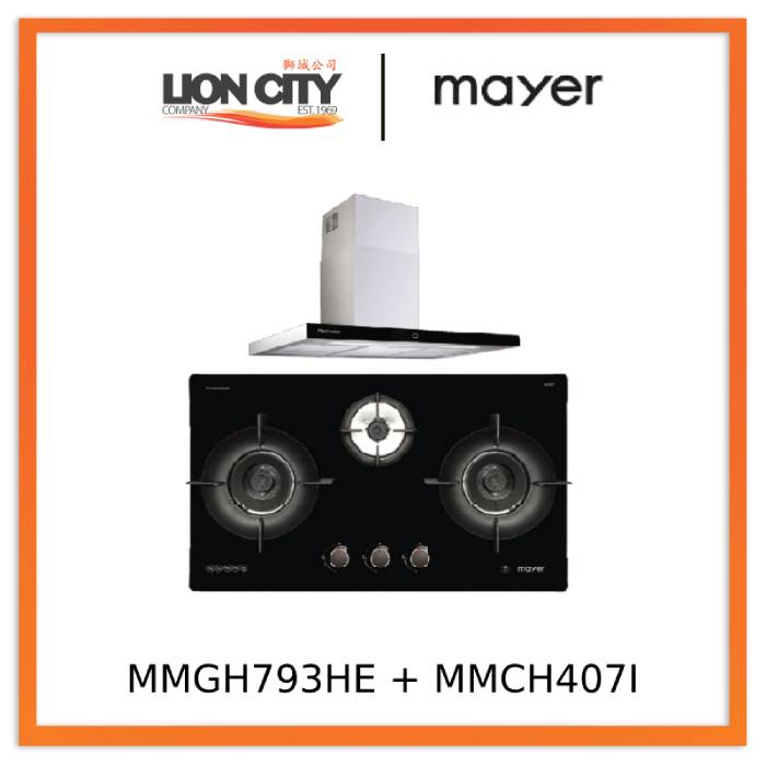 Mayer MMGH793HE 76cm 3 Burner Gas Hob + MMCH407I 90cm Chimney Hood