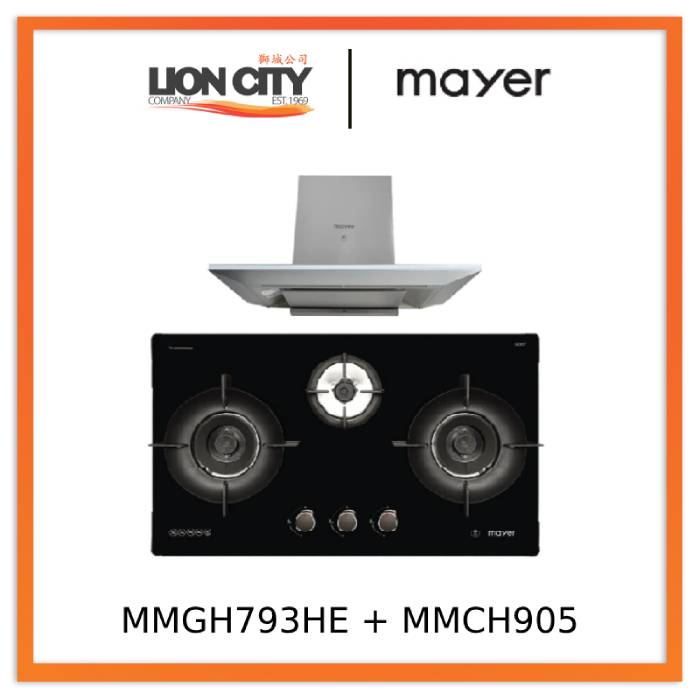 Mayer MMGH793HE 76cm 3 Burner Gas Hob + MMCH905 90cm Chimney Hood