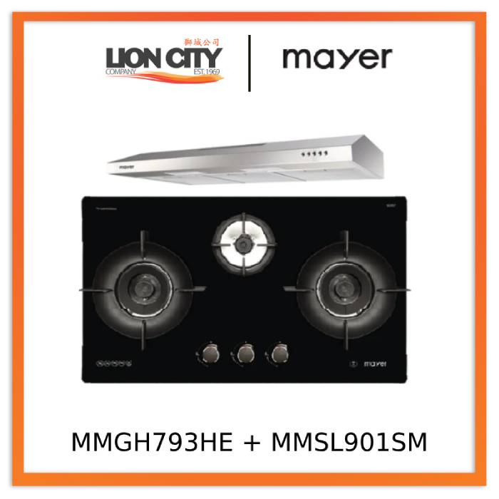 Mayer MMGH793HE 76cm 3 Burner Gas Hob + MMSL901SM 90 Cm Slimline Hood