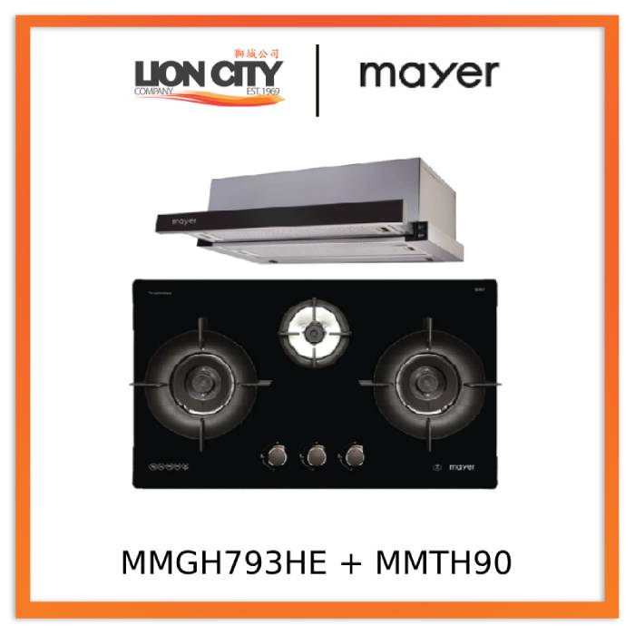 Mayer MMGH793HE 76cm 3 Burner Gas Hob + MMTH90 Telescopic Hood