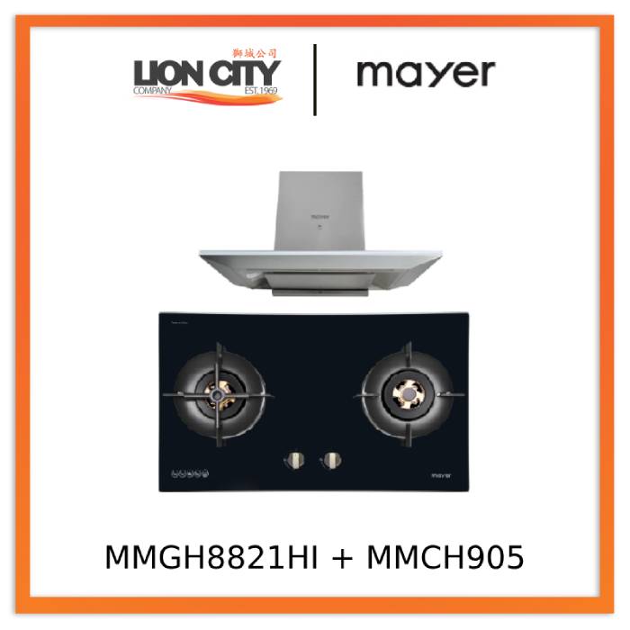 Mayer MMGH8821HI 86cm 2 Burner Glass Gas Hob + MMCH905 90cm Chimney Hood