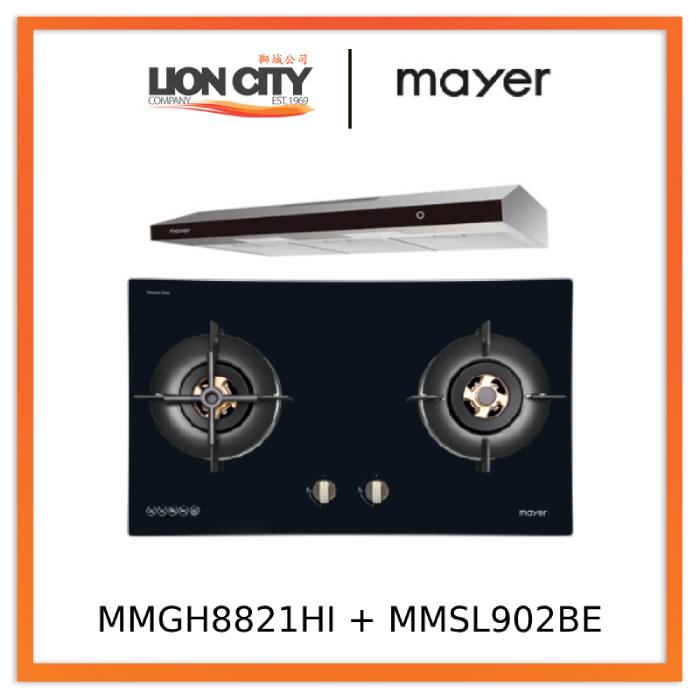Mayer MMGH8821HI 86cm 2 Burner Glass Gas Hob + MMSL902BE  90cm Slimline Hood