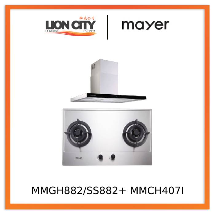 Mayer MMGH882/SS882 Built-In Gas Hob 2 Burners + MMCH407I 90cm Chimney Hood