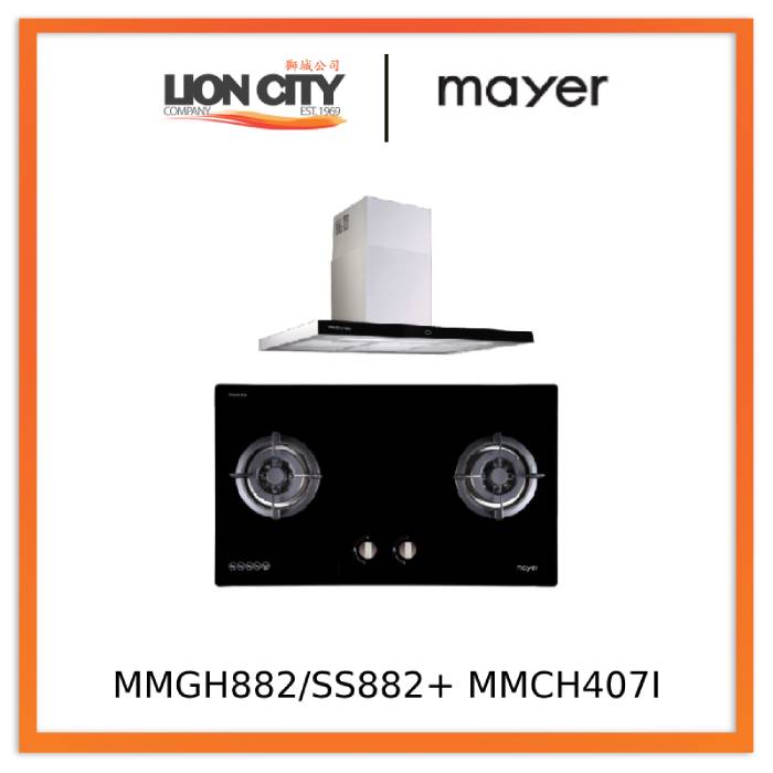 Mayer MMGH882/SS882 Built-In Gas Hob 2 Burners + MMCH407I 90cm Chimney Hood