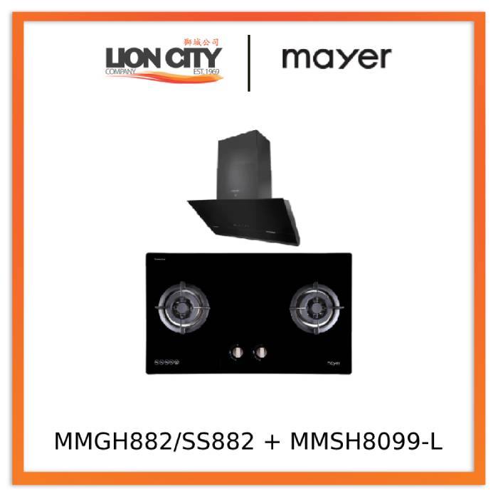 Mayer MMGH882/SS882 Built-In Gas Hob 2 Burners  +  MMSH8099-L Angled Chimney Hood