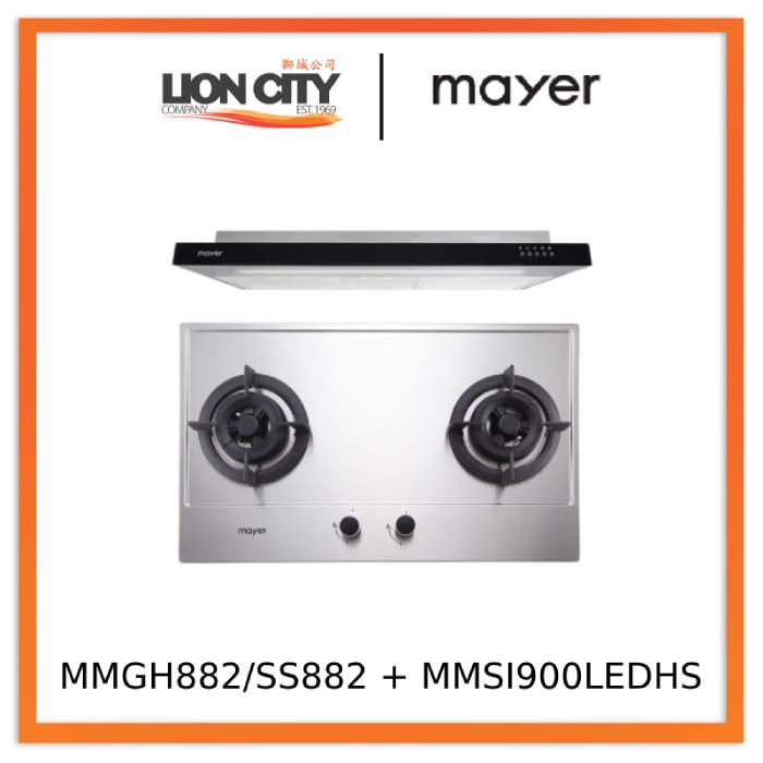Mayer MMGH882/SS882 Built-In Gas Hob 2 Burners + MMSI900LEDHS 90cm Semi-integrated Slimline Hood