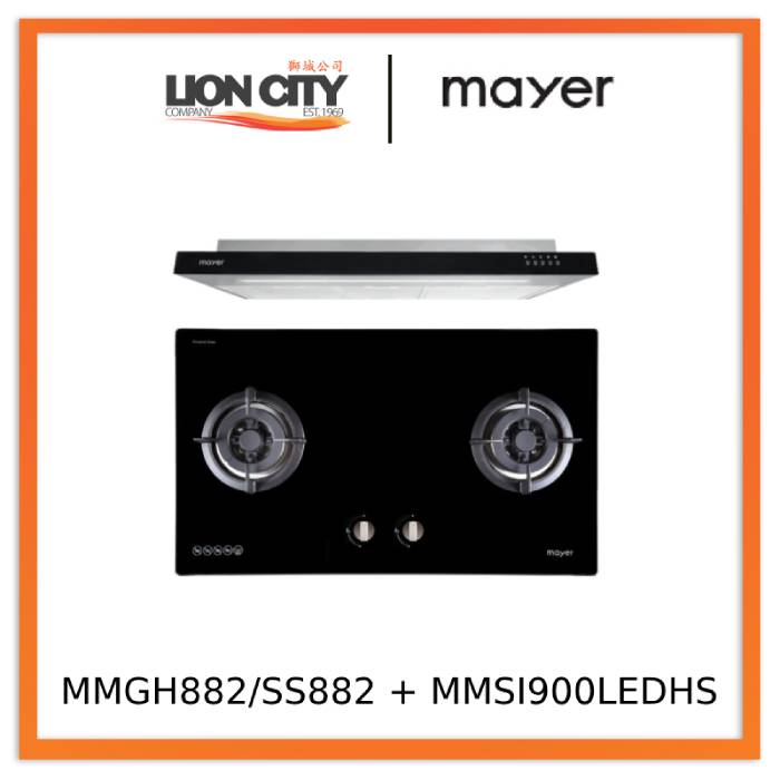 Mayer MMGH882/SS882 Built-In Gas Hob 2 Burners + MMSI900LEDHS 90cm Semi-integrated Slimline Hood