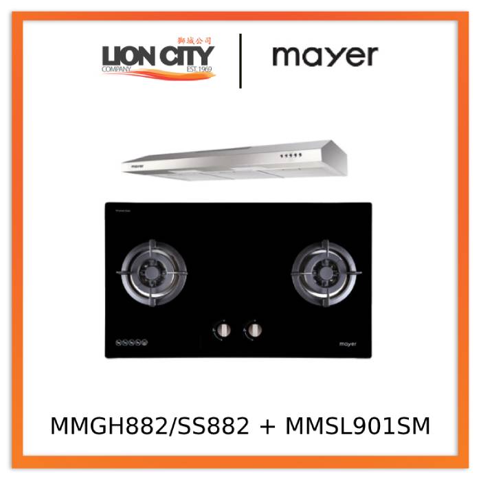 Mayer MMGH882/SS882 Built-In Gas Hob 2 Burners + MMSL901SM 90 Cm Slimline Hood